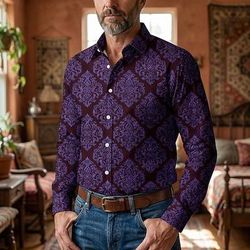 Retrò Vintage Anni '70 Camicia Camicia Aloha Lunghe Hippie Etnico Costume Per uomo Mascherata Festival Musicale Feste Abbigliamento quotidiano Adulti Camicia