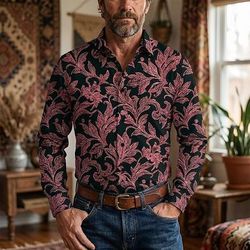 Retrò Vintage Anni '70 Camicia Camicia Aloha Lunghe Hippie Etnico Costume Per uomo Mascherata Festival Musicale Feste Abbigliamento quotidiano Adulti Camicia
