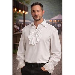 Vittoriano Medievale Rinascimento Costume di fantasia Camicia Vampiro Pirata Abiti reali Pizzo Volant Con Volant Costume Per uomo Costumi da pirata Fantasia Reale Halloween Carnevale Mascherata