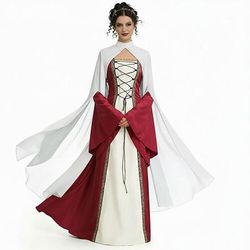 Medievale Rinascimento Vestito Mantello Abito Strega Nobile Abiti reali Costume Per donna Celtico Fantasia Halloween Carnevale Performance LARP Fiera Rinascimentale Adulti Vestito