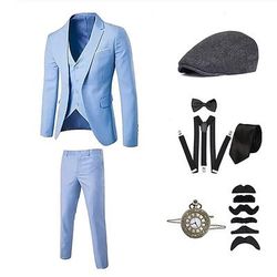 Classico Anni Ruggenti Anni 1920 Pantaloni Abiti Completi Blazer Gentiluomo Gangster Tinta unita Costume Per uomo Feste Performance Data Cravatta Top Pantaloni