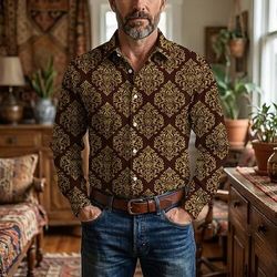 Retrò Vintage Anni '70 Camicia Camicia Aloha Lunghe Hippie Etnico Costume Per uomo Mascherata Festival Musicale Feste Abbigliamento quotidiano Adulti Camicia