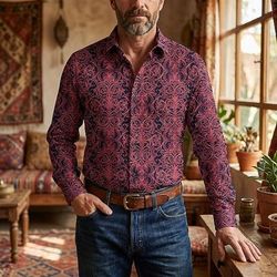 Retrò Vintage Anni '70 Camicia Camicia Aloha Lunghe Hippie Geometrico Costume Per uomo Mascherata Festival Musicale Feste Abbigliamento quotidiano Adulti Camicia