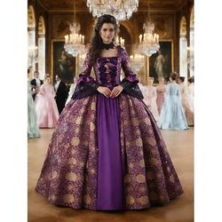 Rococò Vittoriano Rinascimento Lunghezza al pavimento Vestito Costume da festa Mascherata Taglie Forti Normale A palloncino Manica del polsino svasato Principessa Pizzo Tela Vintage Abito da ballo