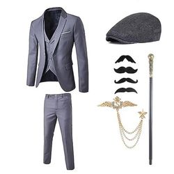 Anni Ruggenti Anni 1920 Retrò Vintage Abiti Completi Blazer Set di accessori Gentiluomo Gangster Fibbia Tinta unita Collo ripiegato Costume Per uomo Halloween Carnevale Festa Sera Casual