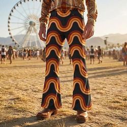 Retrò Vintage Boho Anni '70 Pantaloni Pantaloni a zampa d'elefante Hippie Disco Vita alta Con onde Costume Per uomo Halloween Carnevale Festival Musicale Festa a tema retrò Adulti Pantaloni