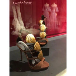 2025 nouvelle mode femme défilé bout ouvert coquille décoré tache talons aiguilles sandales cheville boucle sangle couverture talon chaussures