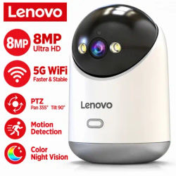 Caméra de sécurité intérieure Lenovo 8MP 5G Wifi HD IP Cam Vision nocturne couleur Audio bidirectionnel PTZ 360 ° Moniteur de surveillance pour bébé à domicile