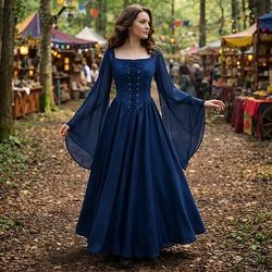 Retrò Vintage Medievale Rinascimento Lunghezza al pavimento Vestito Lunghe Strega Elfo Costume Per donna Halloween Carnevale Mascherata Fiera Rinascimentale Festa a tema retrò Adulti Vestito