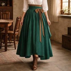 Vittoriano Medievale Rinascimento Lunghezza Tè Gonna Pirata Tinta unica Linea ad A Costume Per donna Costumi da pirata Halloween Carnevale Fiera Rinascimentale LARP Adulti Gonna