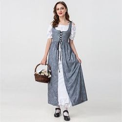 19° secolo anni 1800 Vecchio West Lunghezza al pavimento Vestito Maniche corte Ragazza pioniera Pioniere Linea ad A Collo quadrato Costume Per donna Halloween Carnevale Adulti Vestito