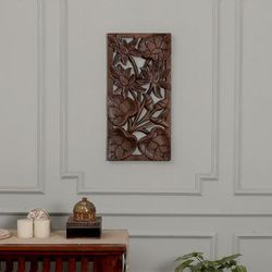 'Nature-Themed Mango Wood Relief Panel Hand-Carved in India'