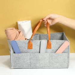 Baby Stroller Bag Large Capacity Felt Cloth Mommy Bags Luxury PU Leather Carrying Handle Diaper Storage Bags Stroller Organizer