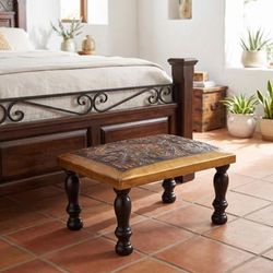 World of Birds,'Bird-Themed Leather and Wood Ottoman from Peru'