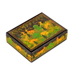 'Hand-Painted Wood Papier Mache Decorative Box in Black'