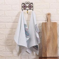 '2 Cotton Dish Towels with Hand-Block Printed Paisley Motifs'
