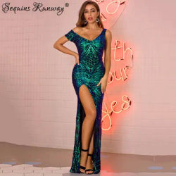 Robe maxi d'été sexy à paillettes pour femmes, vintage, verte, noire, moulante, longues robes de soirée, robe de fête pour femmes, vêtements vestidos 2026