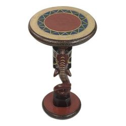 Red Elephant,'Handcrafted Sese Wood Elephant Accent Table from Ghana'