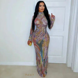 Designer Performance Outfit Long Sleeve Water-Media Net Diamond-Heated Sexy High-Elastic Birthday Dance Party Gown