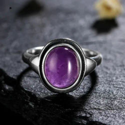 Charms 8x10MM Amethyst Women Wedding Rings Silver Plated Jewelry Girls Female 's Party Anniversary Birthday Present Wholesale