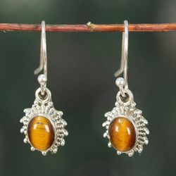 'Sun-Inspired Sterling Silver and Tiger's Eye Dangle Earrings'