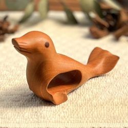 'Artisan-Made Marine-Themed Brown Mahogany Wood Seal Figurine'