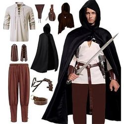 Medievale Rinascimento Pantaloni Mantello Cintura in Vita Lunghe Arciere Ranger Costume Per uomo Vichingo Mascherata Feste Adulti Camicia Pantaloni Mantello