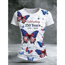 Giorno dell'Indipendenza Americana Per donna Maglietta Blocco di colore Stampato Grafico Bandiera Americana Vintage Elegante Classico Manica Corta Girocollo Top Regolari Quotidiano Weekend Bianco