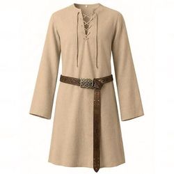 Set Medievale Rinascimento Cintura in Vita Camicia Tunica Lunghe Pirata Vichingo Abbinare con cotone e lino Costume Per uomo Vichingo Costumi da pirata Halloween Carnevale Performance LARP Fiera