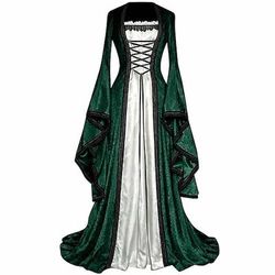 Medievale Rinascimento Vestito Costume di fantasia Lunghe Strega Vichingo Costume Per donna Celtico Fantasia Halloween Carnevale Performance LARP Fiera Rinascimentale Adulti Vestito