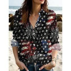 Giorno dell'Indipendenza Americana Per donna Camicia Bottoni Stampato Grafico 250° anniversario degli Stati Uniti Vintage Elegante Moderno Manica Lunga Colletto a Camicia Top lunghi Quotidiano Blu