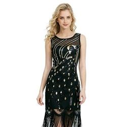 Vintage Anni Ruggenti Anni 1920 Vestito Abito Flapper Senza maniche Il grande Gatsby Charleston Paillettes Frangia con nappe Costume Per donna Halloween Carnevale speakeasy Cocktail party Adulti
