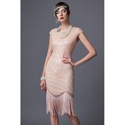 Anni Ruggenti Anni 1920 Lunghezza al ginocchio Vestito Abito Flapper Abito da Ballo Cortissima Il grande Gatsby Charleston Paillettes Patchwork Scollo Tondo Costume Per donna Balli di fine anno Festa