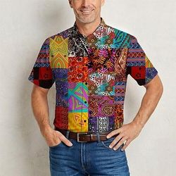 Retrò Vintage Hippie Anni '70 Camicia Maniche corte Hippie Patchwork Stile Boho Etnico Costume Per uomo Festival Musicale Feste Abbigliamento quotidiano Adulti Camicia Primavera Estate