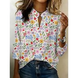 Per donna Camicia Floreale Grafico Vintage Elegante Manica Lunga Collare Peter Pan Top Regolari Quotidiano Ferie Uscire Blu Bianco Viola Estate Primavera
