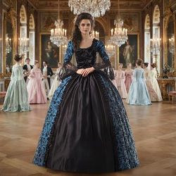 Rococò Vittoriano Rinascimento Lunghezza al pavimento Vestito Costume da festa Mascherata Taglie Forti Normale A palloncino Manica del polsino svasato Principessa Pizzo Tela Vintage Abito da ballo