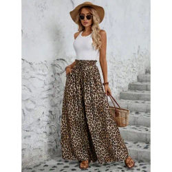Vêtements décontractés pour femmes pour toutes les saisons, imprimé léopard, taille haute confortable, taille élastique, pantalon à jambes larges