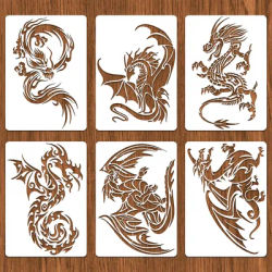Bview Art 6-Piece Dragon Painting Stencil Set - Reusable Airbrush Templates for Detailed Art & Craft Projects