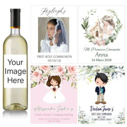 Custom My First Communion Wine Bottle Sticker Baptism Baby Shower Label Party Decoration Adhesive Personalized Boy Girl Name DIY