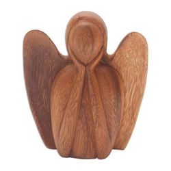 Watching Angel,'Angel Statuette Hand Carved from Wood'