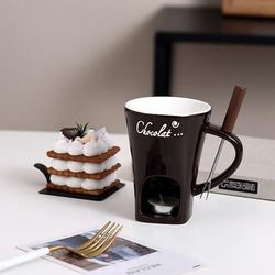 Tazza per fonduta di cioccolato, pentola in ceramica con forchette, set creativo per fonduta in miniatura per formaggio, cioccolato, gelato, candela, stufa riscaldante, dessert, servizio da tavola per feste, cucina, regalo