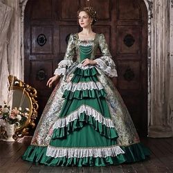 Rococò Barocco Abito da Ballo Lunghezza al pavimento Vestito Abito da Ballo Lunghe Principessa Gentildonna Sposa Pizzo Floreale Abito da ballo Collo quadrato Costume Per donna Reale Halloween