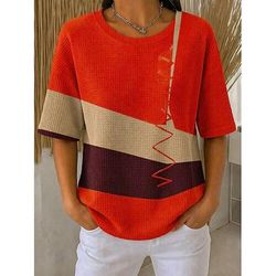 Per donna Maglietta Waffle Top a maglia con texture Maglietta Top estivi Spalla abbassata Stampato Grafico Geometrico Vintage Elegante Classico Manica Corta Girocollo Top Regolari Casuale Quotidiano