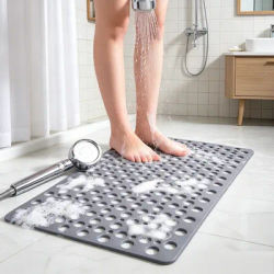 Suction Cup Non Slip Bath Mat Quick Drain Shower Rug With Massage Ring Round Hole Bathroom Accessory
