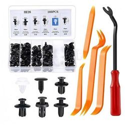 he26 Set di 100 clip a vite di espansione universali con 5 strumenti di rimozione per elementi di fissaggio, kit di fissaggio per auto, parafanghi, piastre a balestra, clip per pannelli delle