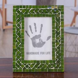 Lemon Jazz,'Green White Rectangular Glass Mosaic Wood Photo Frame (4x6)'