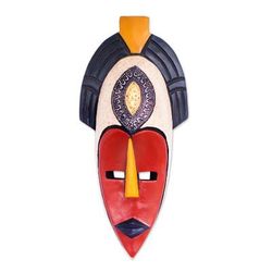 Ashanti Princess II,'African Ashanti Wood Wall Mask with Brass Aluminum Accents'