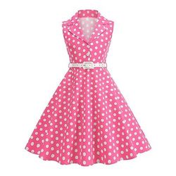 Anni 1950 Retrò Vintage Rockabilly Lunghezza Tè Vestito Abito Swing Vestito Svasato Senza maniche Pois Aderente Svasato Costume Ragazze Mascherata Tè Casual Quotidiano Bambini Vestito Cintura