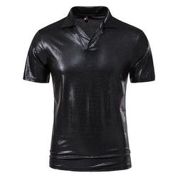Retrò Vintage Disco Anni '80 Camicia POLO Maniche corte Disco Metallico Lucido Costume Per uomo Halloween Carnevale Mascherata Feste Bar Discoteca Adulti Camicia Estate