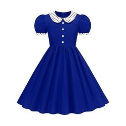 Anni 1950 Retrò Vintage Lunghezza Tè Vestito Abito Swing Vestito Svasato Maniche corte Tinta unica Aderente Svasato Costume Ragazze Mascherata Tè Casual Quotidiano Bambini Vestito Primavera Estate